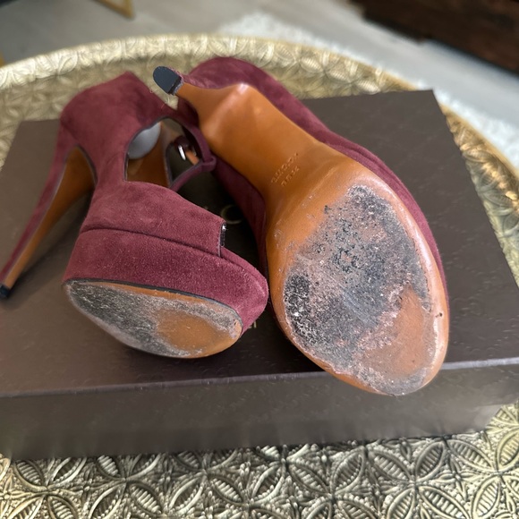 Gucci Suede Wine colour, peep toe Mary Jane high heel platforms. Size 5.5 - Picture 3 of 6